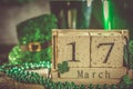 St. Patricks day concept - green beer and symbols Royalty Free Stock Photo