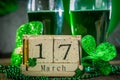 St. Patricks day concept - green beer and symbols Royalty Free Stock Photo