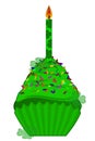 St Patricks Day Cupcake with Candle and Shamrock