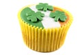 St patricks day cupcake with icing and shamrocks Royalty Free Stock Photo