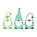 St patricks day gnomes outline silhouettes. Green leprechaun dwarfs. St patrick s day Irish gnomes contour shapes