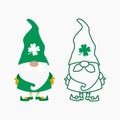 St patricks day gnomes shamrock. Green leprechaun hats. St patrick's day Irish gnomes outline