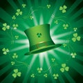 St patricks day - green vector shiny background with green hat