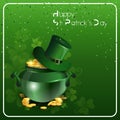 St. Patricks Day Greeting Card With Leprechaun Pot With Gold On Green Background Royalty Free Stock Photo