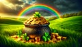 a st patricks day irish luck clover rainbow march shamrock leprechaun lucky pot gold holiday Ireland season golden celtic