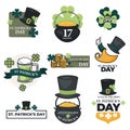St Patricks day isolated icons Irish holiday clover and leprechaun hat
