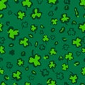 St. Patricks Day leopard seamless pattern made of shamrock or clover leaves. Trendy animal print. Spotted cheetah fur