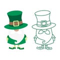 St Patricks day leprechaun gnomes shamrock. Green hats. St patrick's day Irish gnomes outline