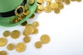 St Patricks Day leprechaun hat with gold chocolate coins Royalty Free Stock Photo