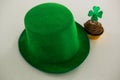 St Patricks Day leprechaun hat with shamrock on cupcake Royalty Free Stock Photo