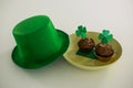 St Patricks Day leprechaun hat with shamrock on cupcake Royalty Free Stock Photo