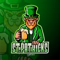 St. Patricks day leprechaun mascot esport logo design.