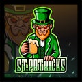 St. Patricks day leprechaun mascot esport logo design