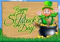 St Patricks Day Leprechaun and Pot of Gold Sign Royalty Free Stock Photo