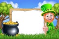 St Patricks Day Leprechaun Sign Cartoon Scene