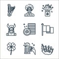 st patricks day line icons. linear set. quality vector line set such as bagpipe, beer, clover, ireland, coins, man, hat, woman
