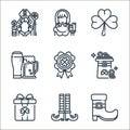 st patricks day line icons. linear set. quality vector line set such as boot, leprechaun shoe, gift, hat, medal, beer, shamrock,