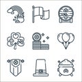 st patricks day line icons. linear set. quality vector line set such as gold pot, hat, flag, balloon, coins, clover, cask, ireland