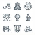 st patricks day line icons. linear set. quality vector line set such as shamrock, pint, barrel, whiskey, cross, rainbow, clover,