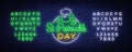 St Patricks Day is a neon sign. Symbol, logo with beer, neon banner, bright design in neon style, Festive illustration