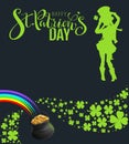 St Patricks Day Party template banner. Green silhouette of dancing woman on black background