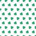 St Patricks Day pattern with shamrocks. Seamless white background and green clover leaves. Saint Patricks holiday party backdrop. Royalty Free Stock Photo