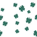 Patrick day background with glitter four-leaf clover seamless pattern. Shamrock isolated on white background. Royalty Free Stock Photo