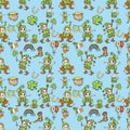 St. Patricks day seamless pattern of holiday symbols blue background Royalty Free Stock Photo