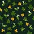 St Patricks Day Seamless Pattern With Leafs, Hats And Shoes Royalty Free Stock Photo