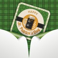 St. Patricks Day Tartan Cover Bear Coaster Scrolled Corners