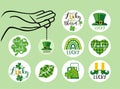 St. Patricks Day vector design elements set. Templates for round keychain