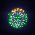 St Patricks Day Vector. Neon sign, logo, invitation symbol, greeting card, postcard. Design a neon style template for