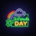 St Patricks Day Vector. Neon sign, logo, invitation symbol, greeting card, postcard. Design a neon style template for