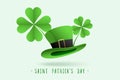 St patricks leprechaun hat and clover leaves background