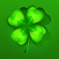 St Patricks lucky clover leaf on green. Vector illustration.