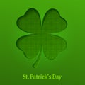 St Patricks lucky clover leaf on green text. Vector illustration.