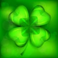 St Patricks lucky clover leaf on green. Vector illustration.