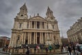 St Paul Cathedral and London city in the UK. Urban view in United Kingdom with Church in old town and business district, England,