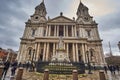 St Paul Cathedral and London city in the UK. Urban view in United Kingdom with Church in old town and business district, England,