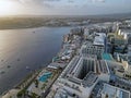 St. Paul\'s Bay with beautiful sunrise at Qawra seaside aerial