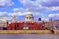 St Paul's Cathedral Dome and Millennium Bridge, London, United Kingdom Royalty Free Stock Photo