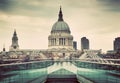 St Paul's Cathedral dome seen from Millenium Bridge in London, the UK.