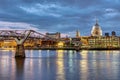 St. Paul`s cathedral and the Millennium Bridge in London Royalty Free Stock Photo