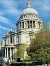 St. Paul`s Cathedral seen from a double decker red bus in the city, England Royalty Free Stock Photo