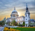 St. Paul`s Cathedral at sunset, London, UK