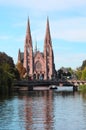 St Paul\'s Church in the city Strasbourg and the navigable river ILL i