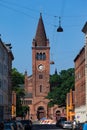 St Paul single clock tower Church facade in Copenhagen, Denmark