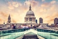 St Paul's Cathedral seen from Millenium Bridge in London, the UK. Royalty Free Stock Photo