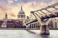 St Paul's Cathedral seen from Millenium Bridge in London, the UK. Royalty Free Stock Photo