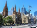 St Pauls cathedral, and corner of Flinders and Swanston street Royalty Free Stock Photo